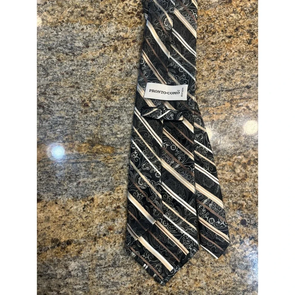 Pronto Uomo Men's 100% Silk Tie Lot of‎ 3 Multiple Patterns Gray Black Paisley